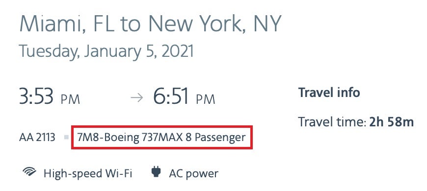 American Airlines 737 MAX Booking Notification