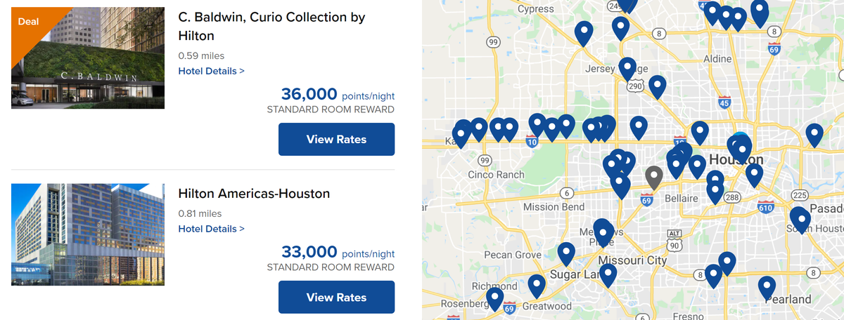 Hilton search results for Houston