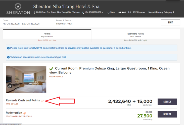 Sheraton Nha Trang Points et Cash