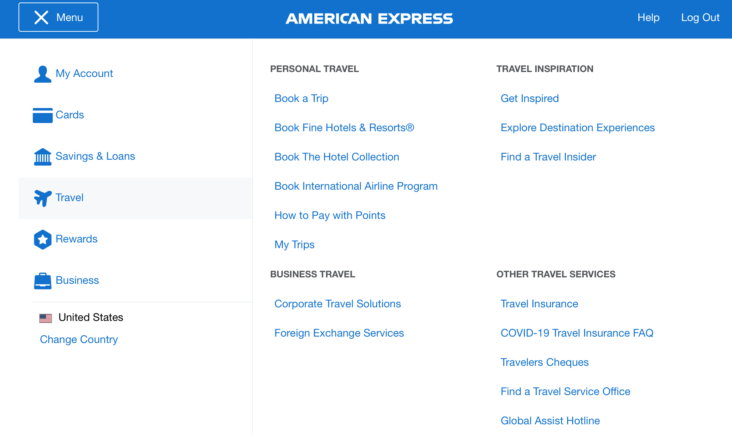 American Express travel dashboard American Express travel dashboard