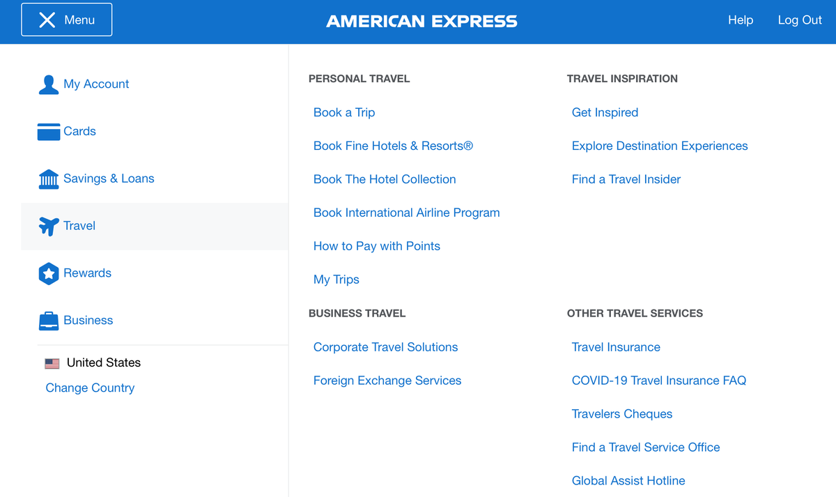 American Express travel dashboard