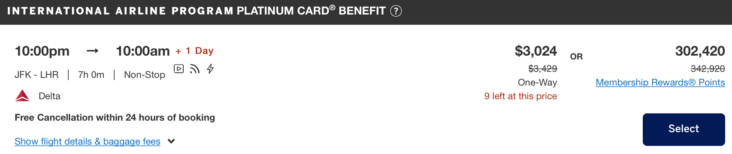 Amex Delta One flight cost Amex Delta One flight cost