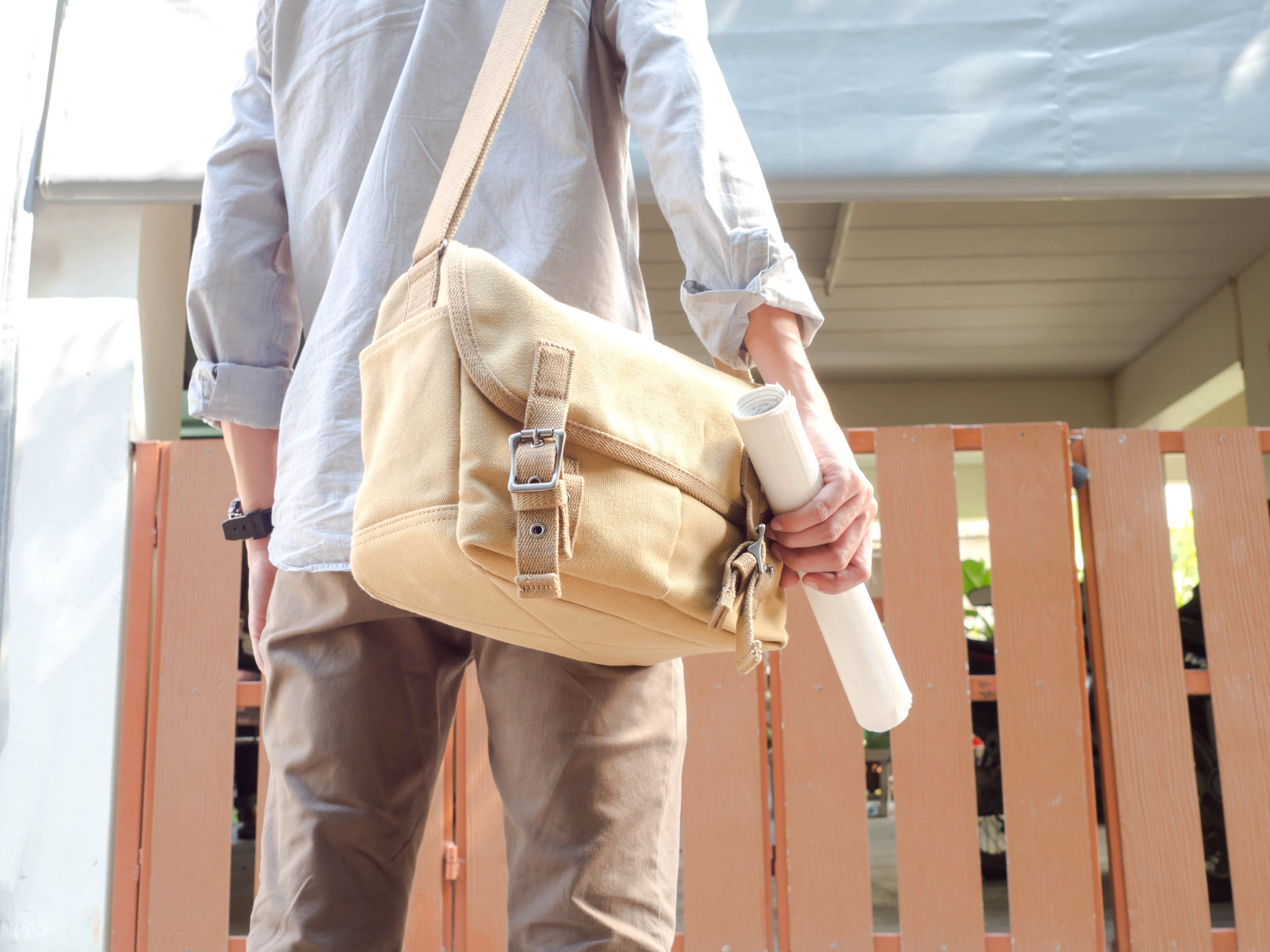 ECOSUSI Unisex Vintage Canvas Leather 14 Laptop Messenger Bags Travelling Shoulder Bag Satchel Bag Coffee 