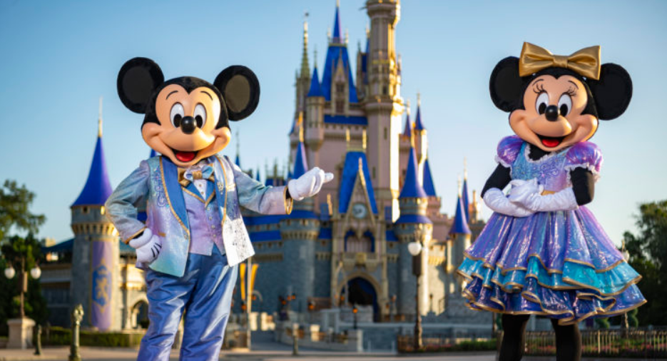 Mickey and Minnie at Cinderallas Castle for Walt Disney World 50th Anniversary Florida