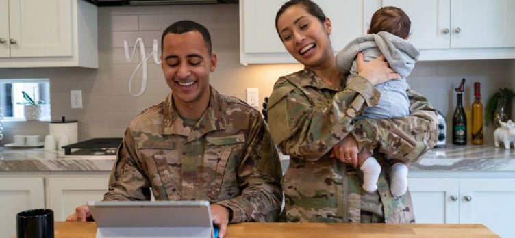 Military family at computer