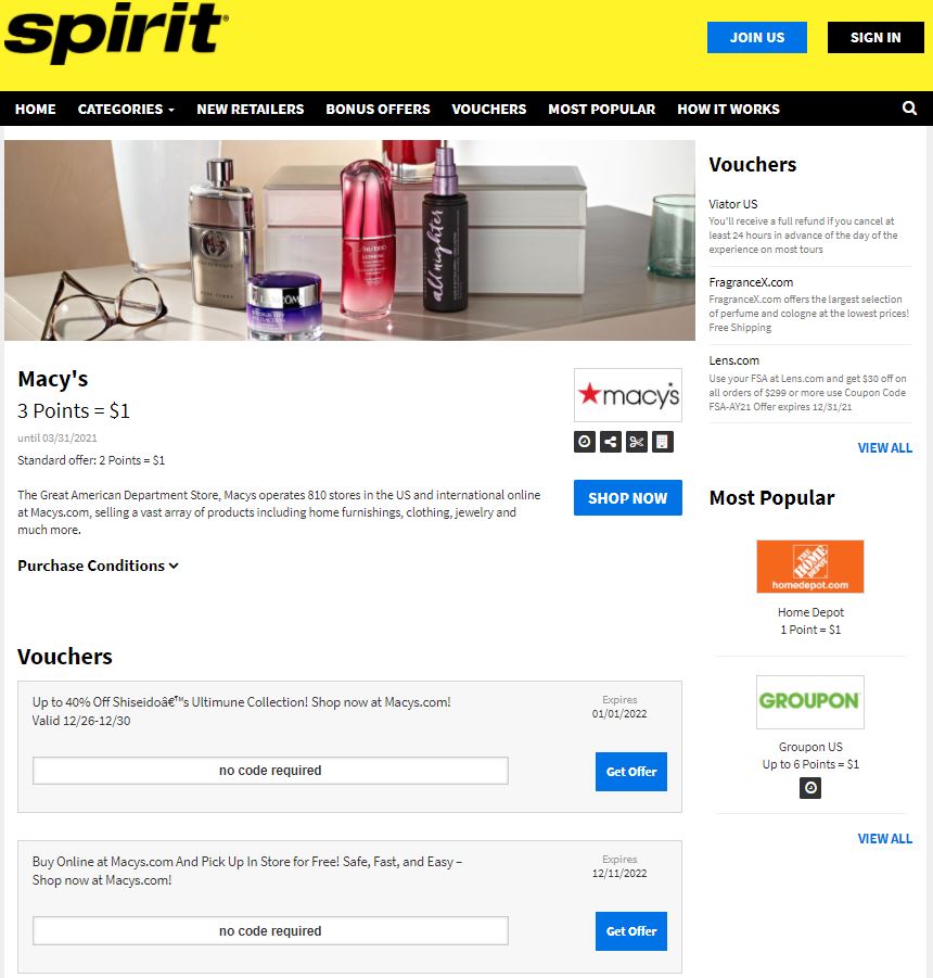 Free Spirit Online Mall Retailer page