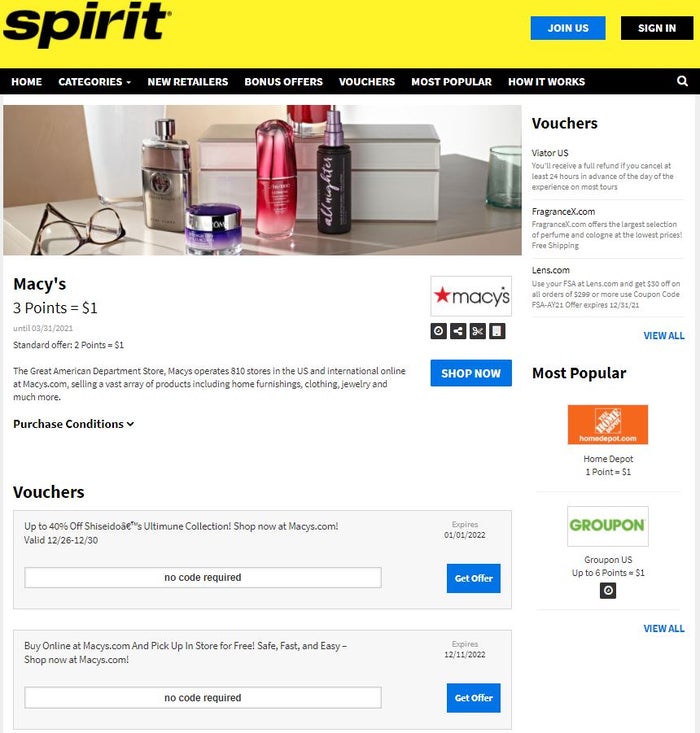 Free Spirit Online Mall Retailer page