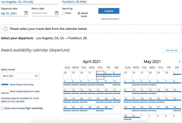 United Airlines award calendar United Airlines award calendar