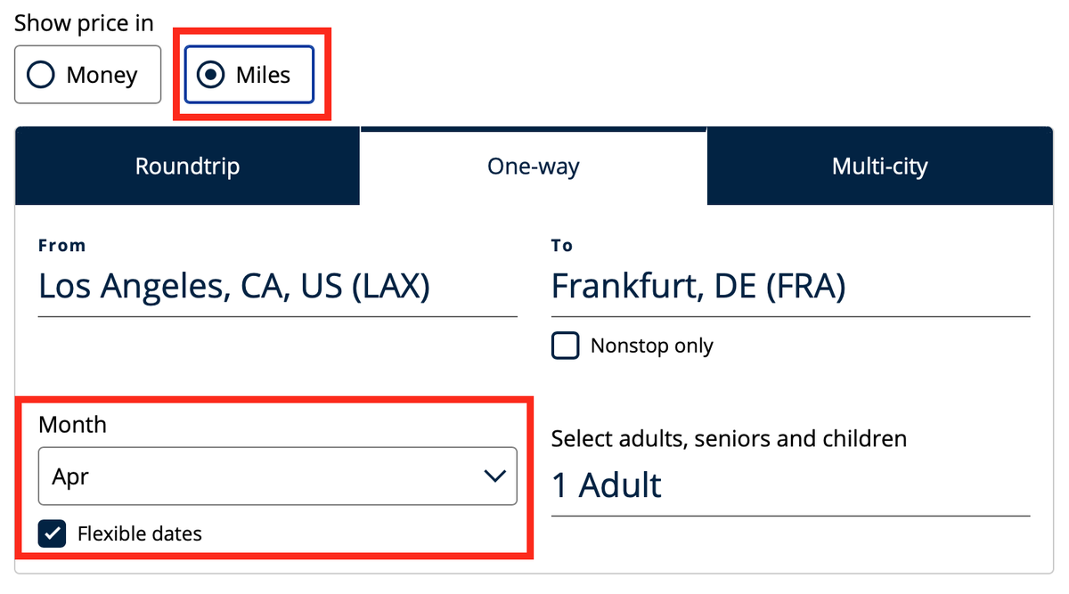 United airlines flexible award search