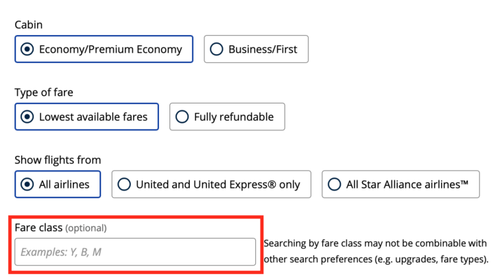 United searching by fare class United searching by fare class