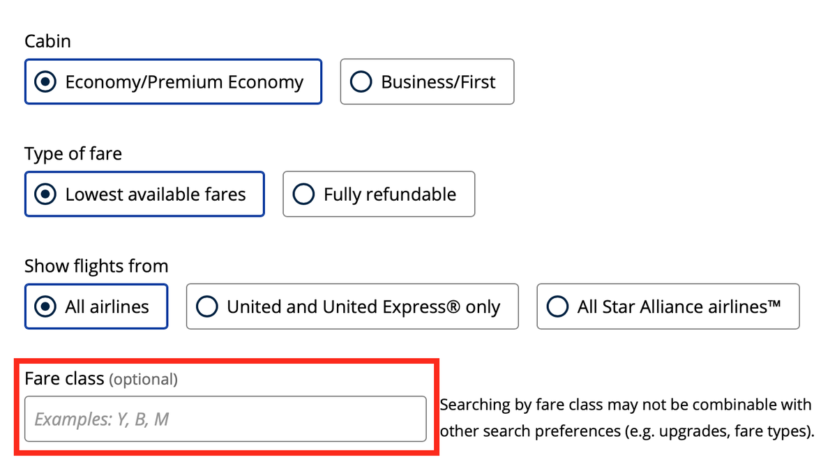 United searching by fare class