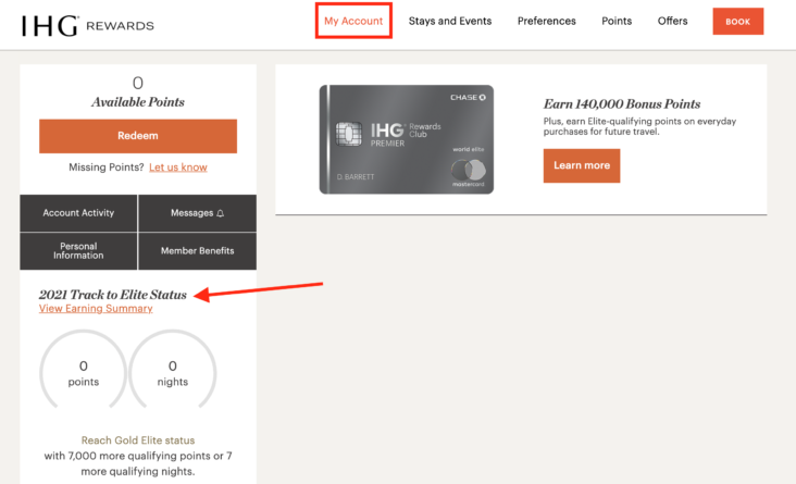 Track IHG elite status Track IHG elite status