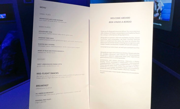 American Airlines 777 Flagship Business Class Dinner and Drink Menu American Airlines 777 Flagship Business Class Dinner and Drink Menu