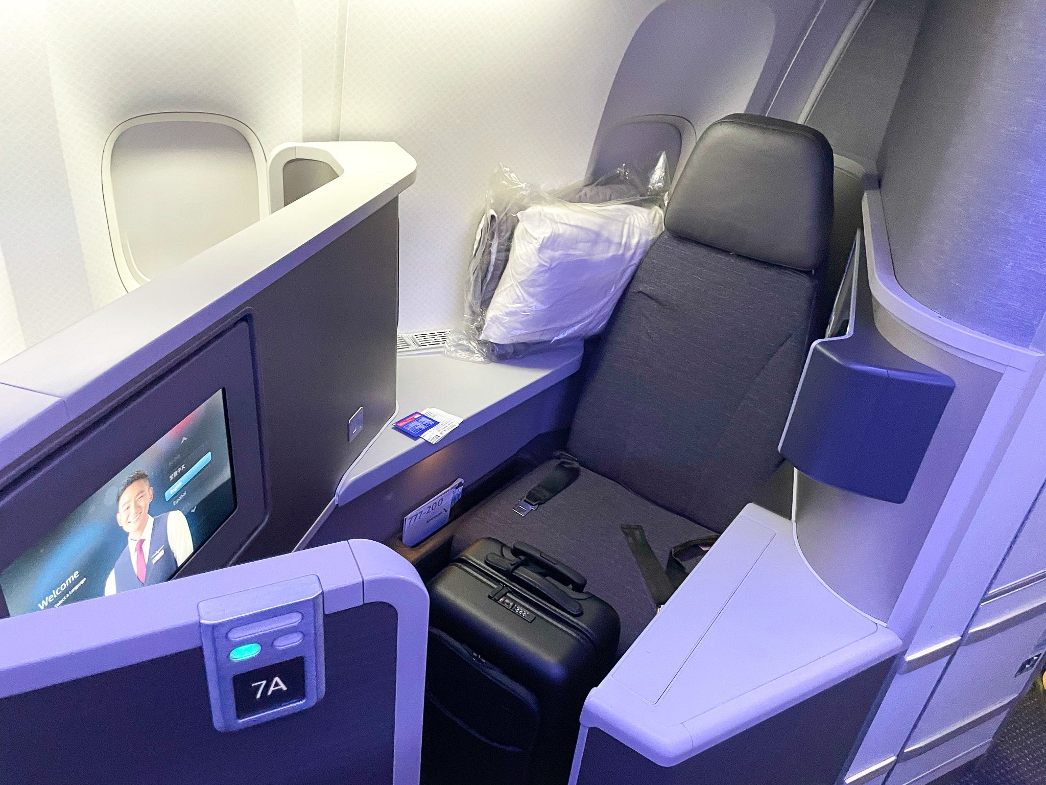 American Airlines 777 Flagship Business Class rear facing seat