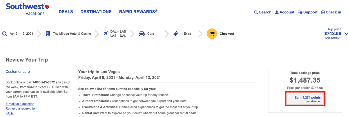 Earn points with Southwest Vacations