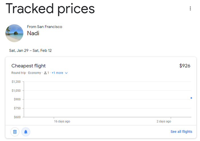 Fiji Airways Google Flights track prices graph