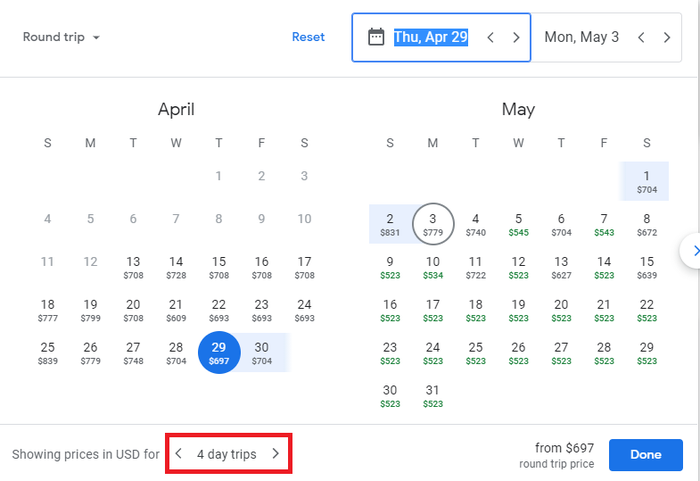 Google flights trip duration