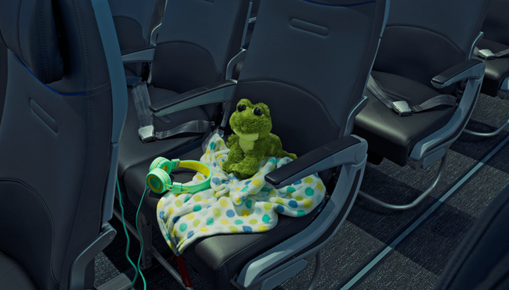 JetBlue Stuffed Animal on a seat JetBlue Stuffed Animal on a seat