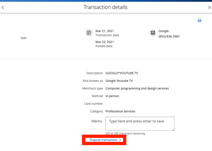 Chase transaction dispute