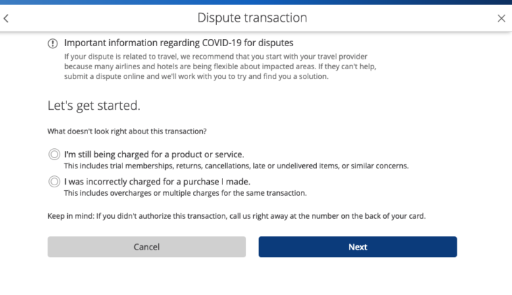 chase dispute charge on wesite