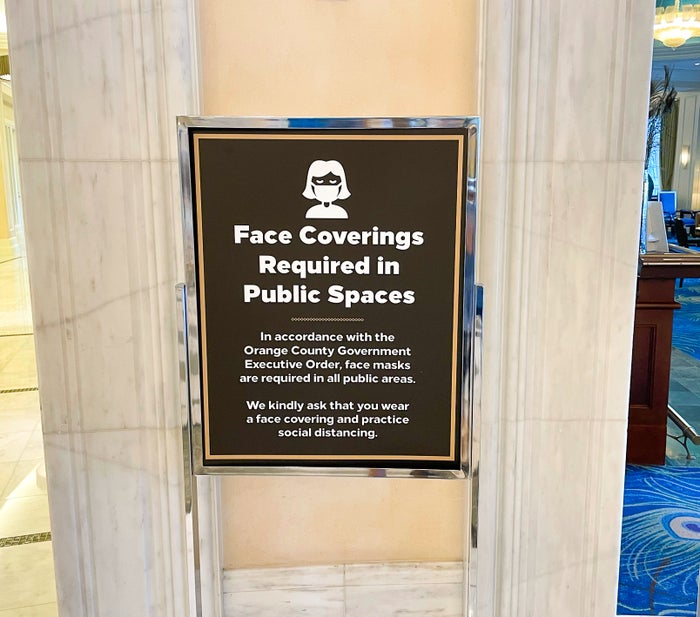 Waldorf Astoria Orlando Face Mask sign