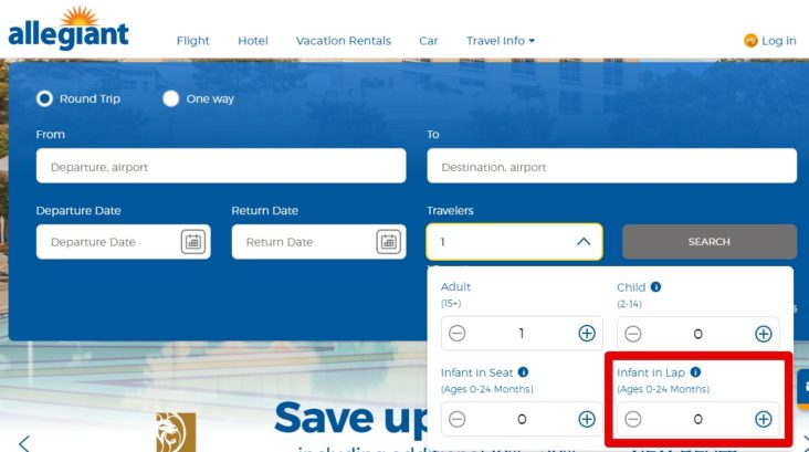 Allegiant Lap Child Booking Process Allegiant infant in lap booking