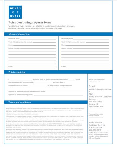 World of Hyatt points combining request form World of Hyatt points combining request form