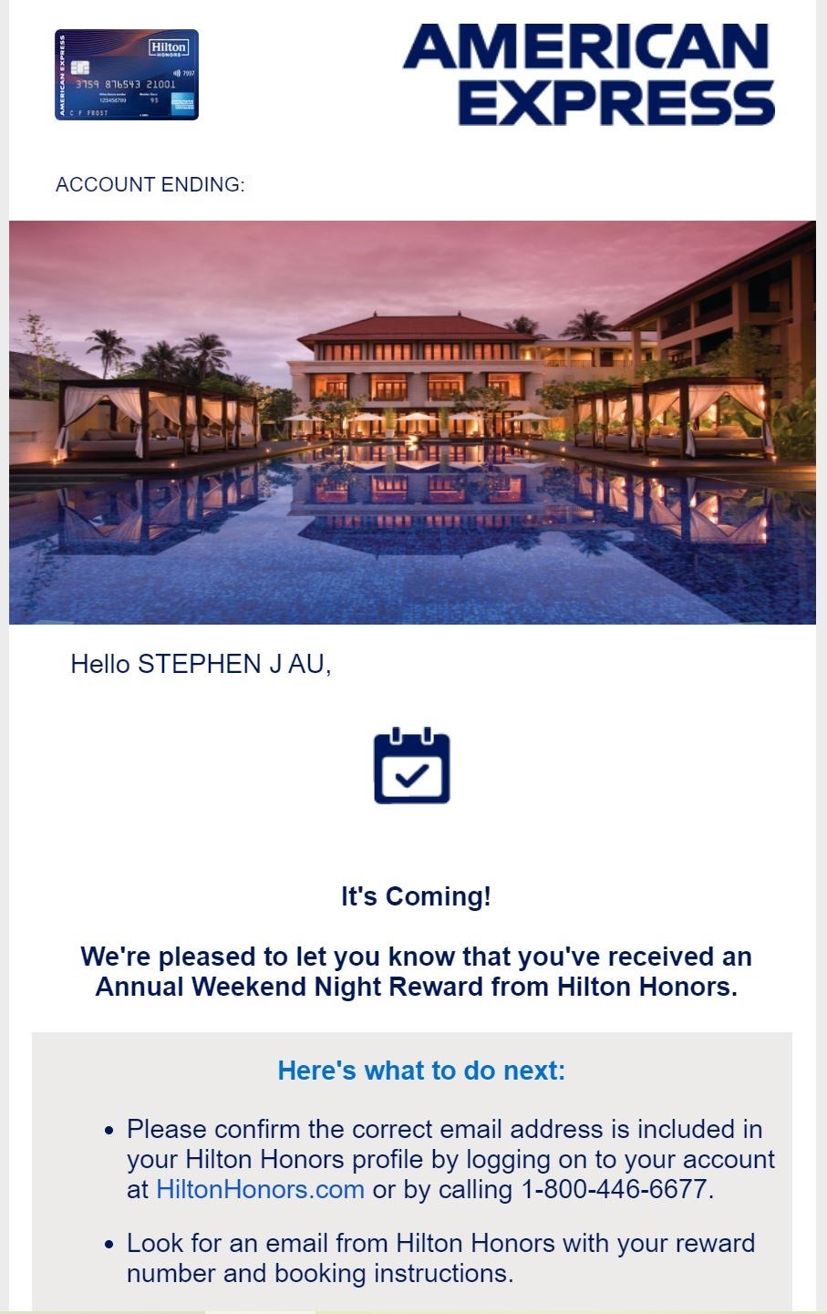 Annual Weekend Night Reward email Amex