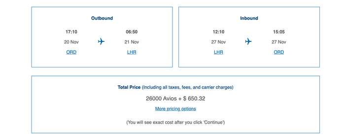 BA Example ORD to LHR