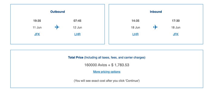 BA First Example JFK to LHR