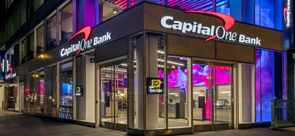 Capital One Bank Union Square Flagship at night