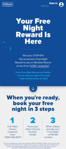 Hilton free night certificate email Hilton free night certificate email
