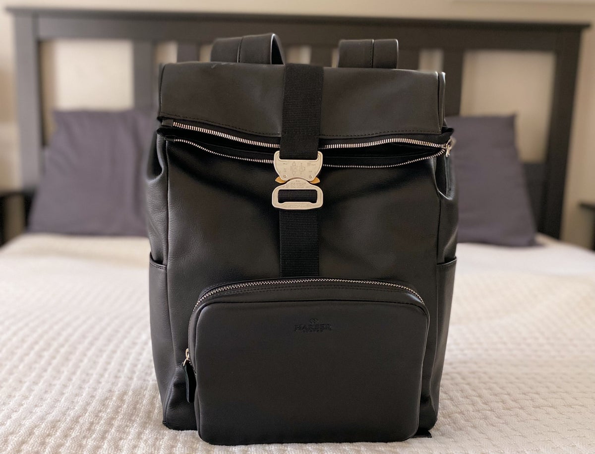 Leather backpack size