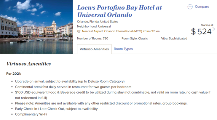 Loews Portofino Bay Hotel at Universal Orlando Virtuoso amenities Loews Portofino Bay Hotel at Universal Orlando Virtuoso amenities