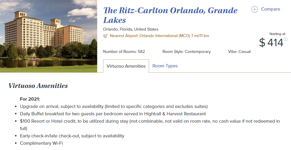 Ritz Carlton Orlando Grande Lakes Virtuoso amenities