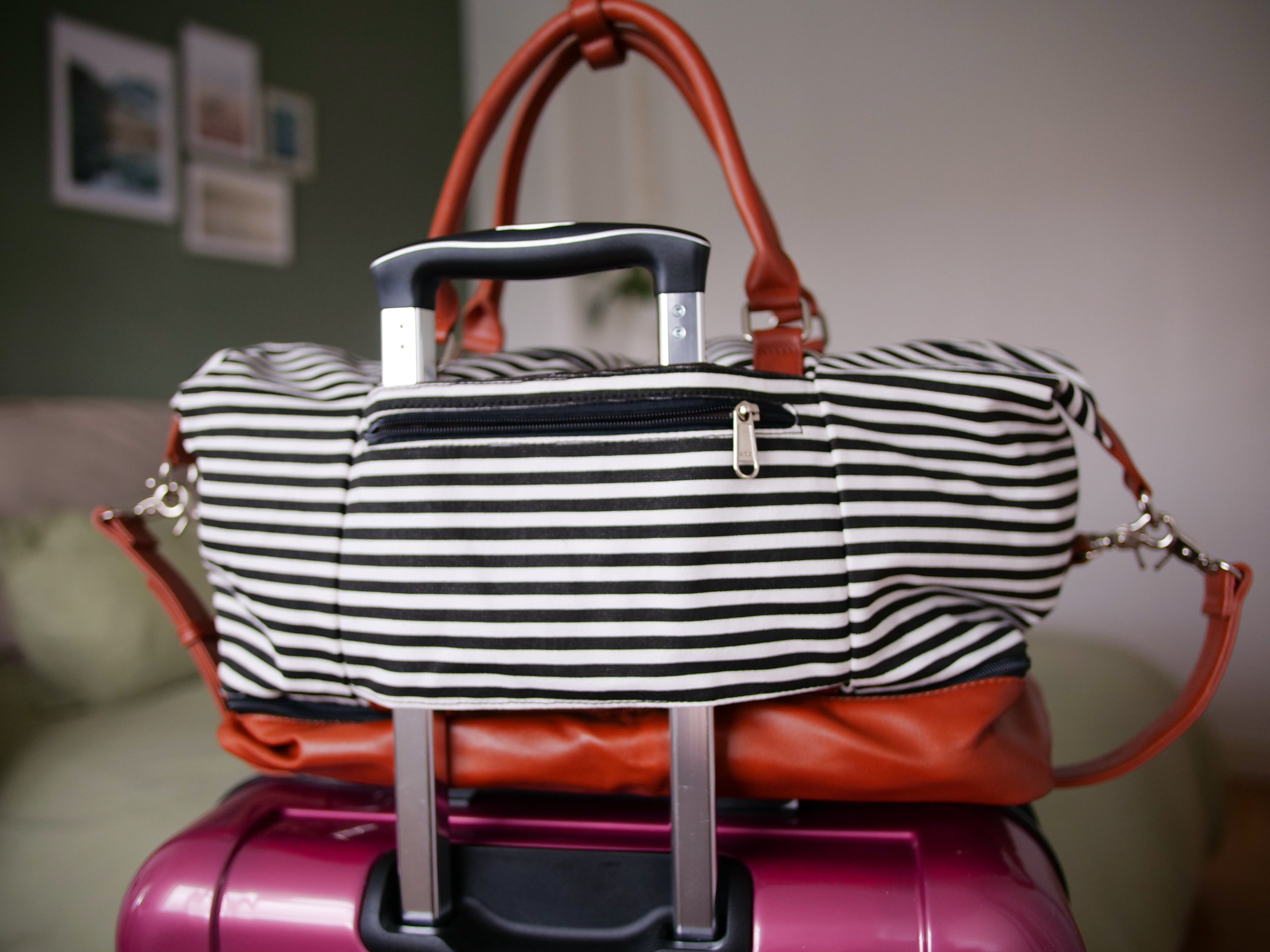 Multipurpose Travel Foldable Bag, Large Capacity Folding Travel Bag with Luggage  Sleeve, Pink Shoulder Travel Duffle
