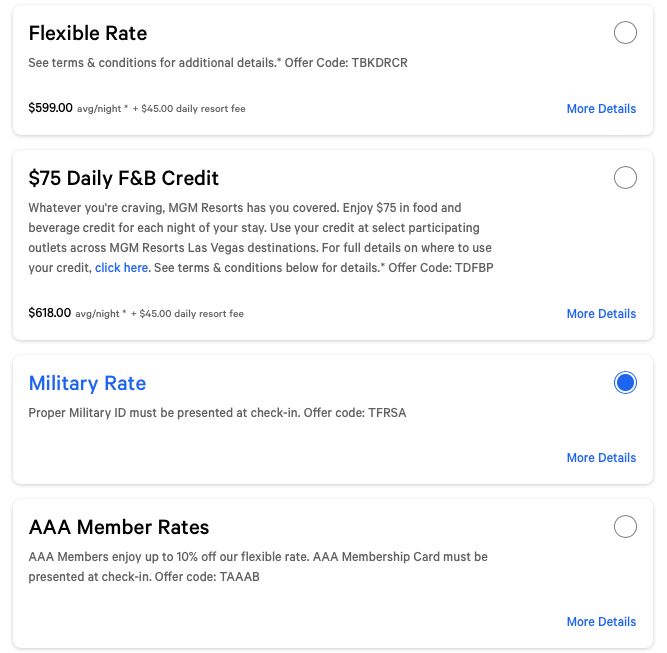 MGM military discount rate
