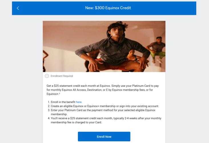 American Express Platinum Card Equinox benefit enrollment American Express Platinum Card Equinox benefit enrollment