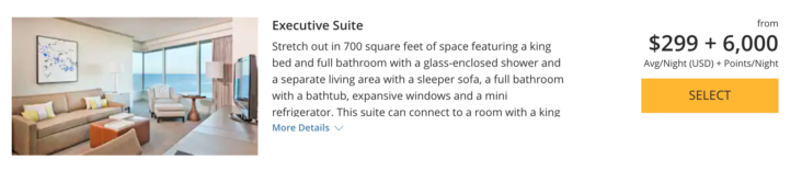 Cost of suite when upgrading with points Cost of suite when upgrading with points