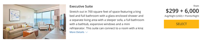 Cost of suite when upgrading with points