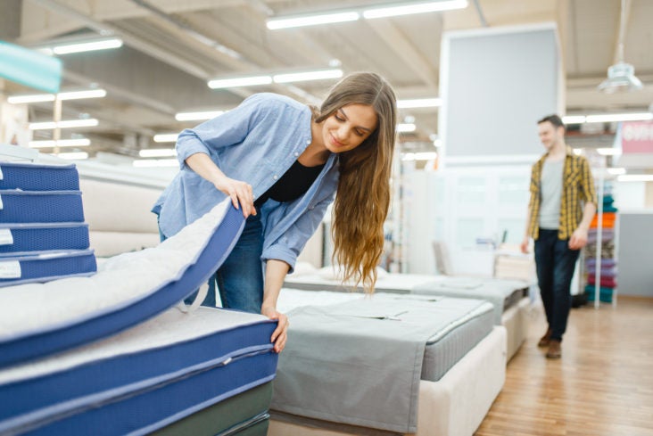 Credit card terminal Couple mattress shopping