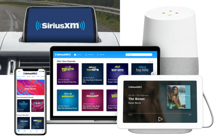 Lady in car with tablet SiriusXM listening methods