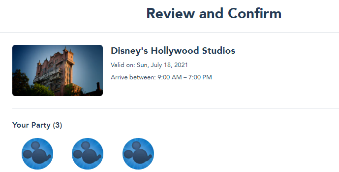 Walt Disney World reservation confirmation