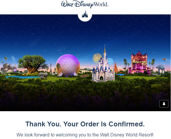 Walt Disney World ticket confirmation