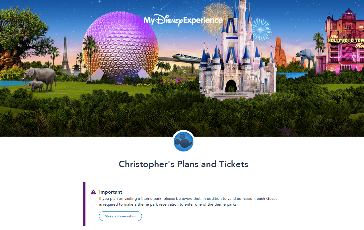 myDisney Experience Plans and Ticket