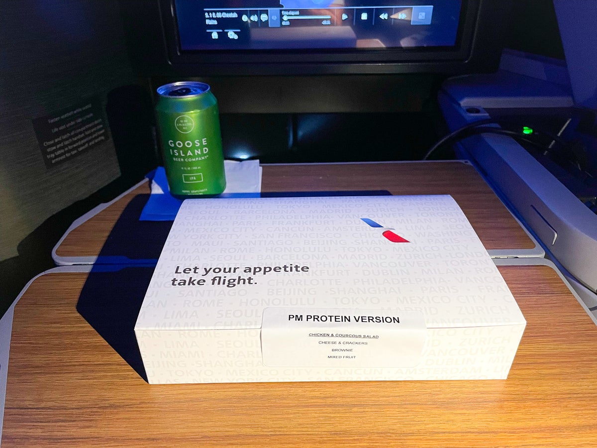 American Airlines First Flagship Business Class Miami to Boston Fresh Bites snackbox