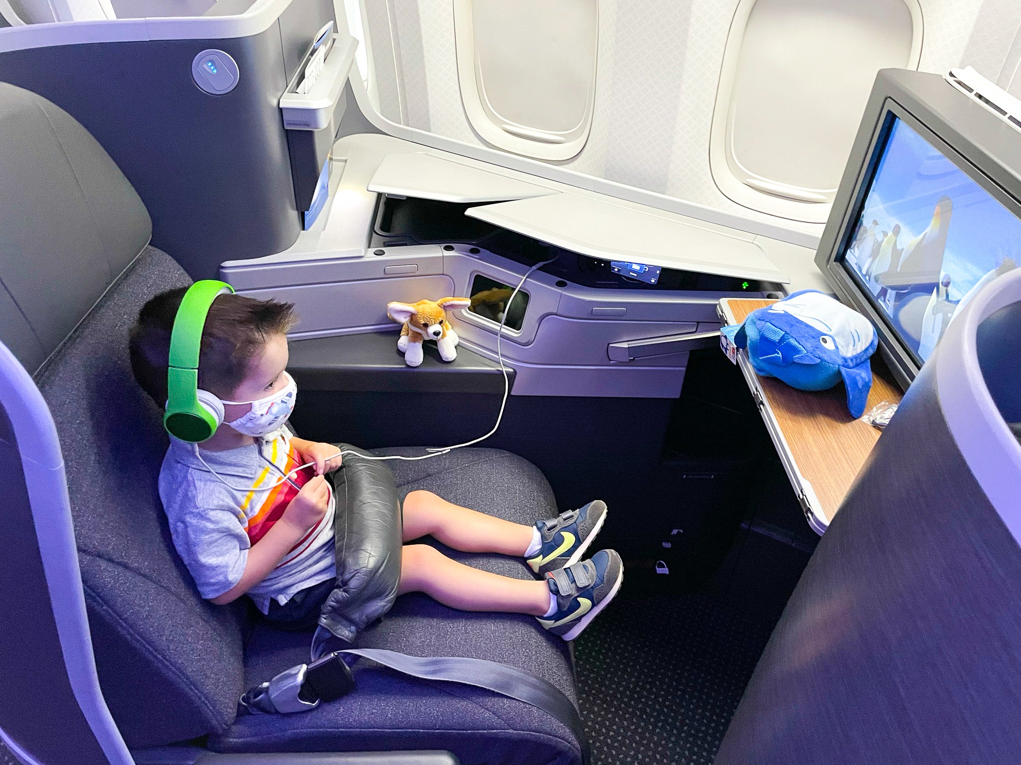 American Airlines First Flagship Business Class Miami to Boston boy in mask