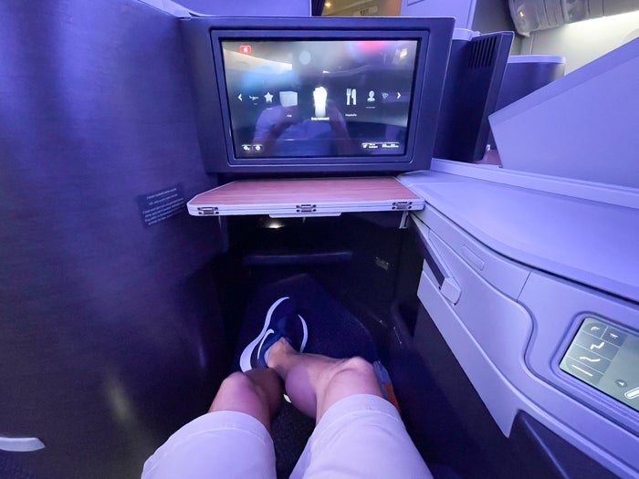 American Airlines First Flagship Business Class Miami to Boston legroom Business Class features flat bed seats. Image Credit: Chris Hassan