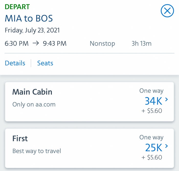 American Airlines First Flagship Business Class Miami to Boston price