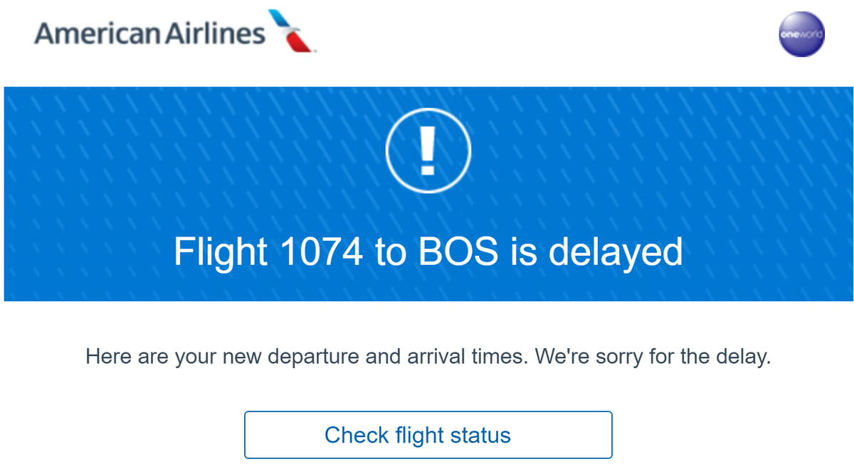 American Airlines flight delay email